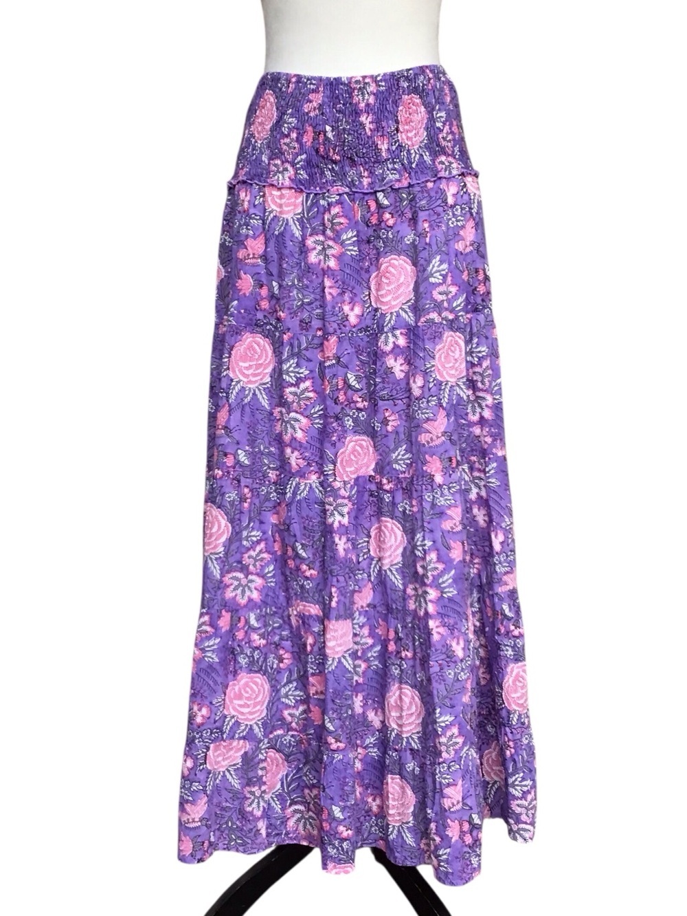 Madison Mathews Floral Tiered Smocked Maxi Skirt